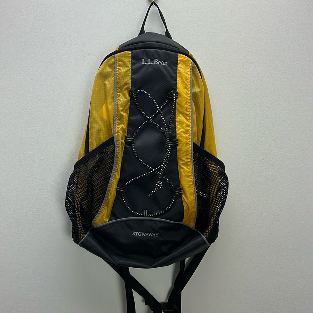 L.L. Bean Backpack Stowaway Day Pack Lightweight Yellow Black Ripstop Fabric